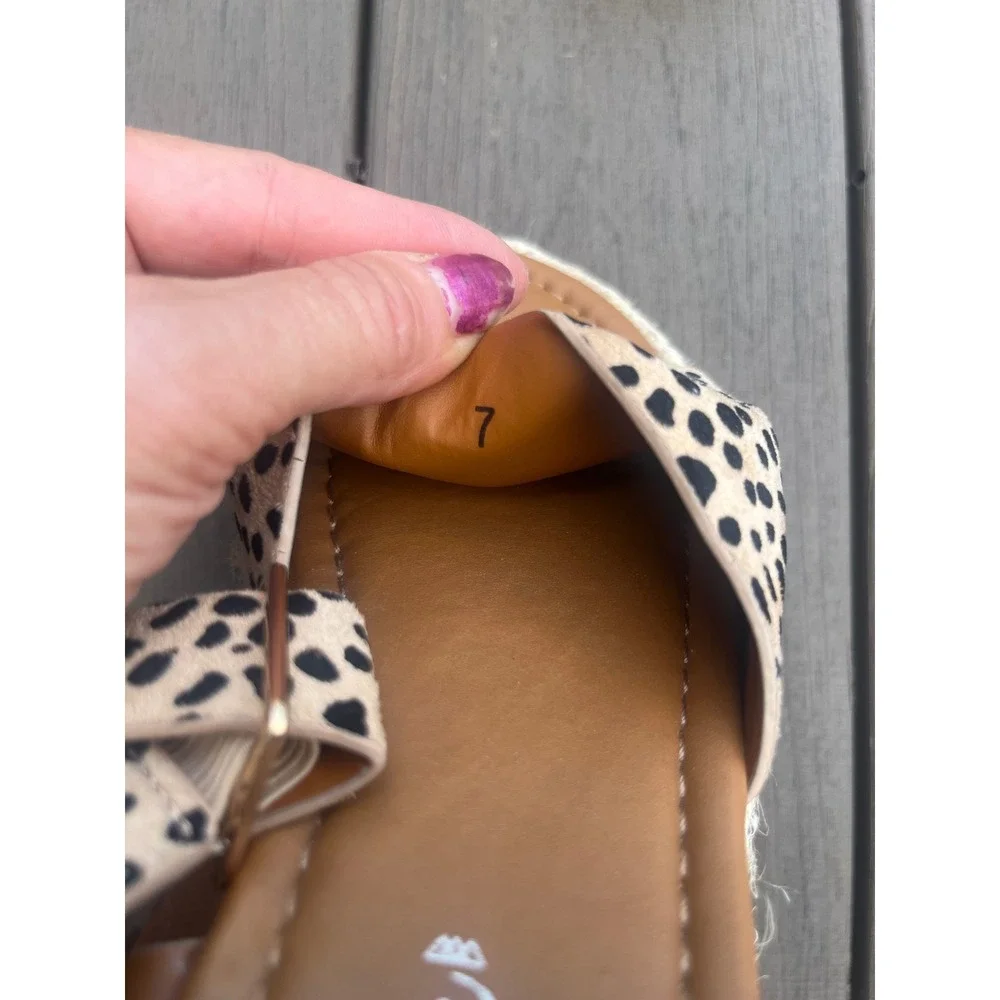 Altard State Cheetah Print Espadrille Platform Sandals Ankle Strap Tan Black 7